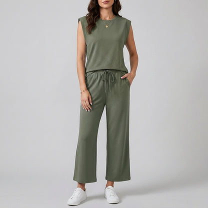 Relaxed Fit Sleeveless Top & Wide Leg Pants Set for Women – Effortless Everyday Style