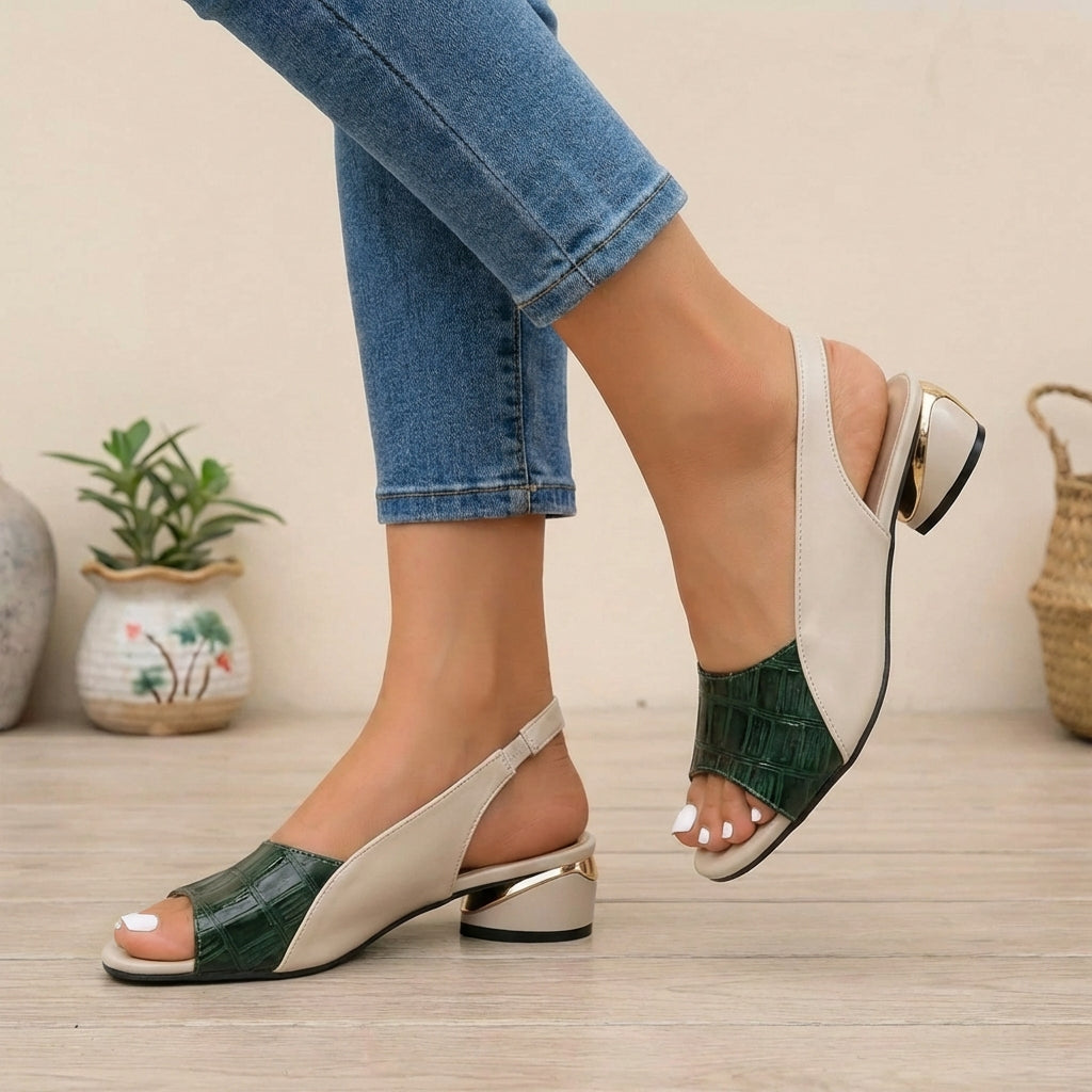 Embossed Slingback Block Heel Sandals for Women – Stylish & Comfortable