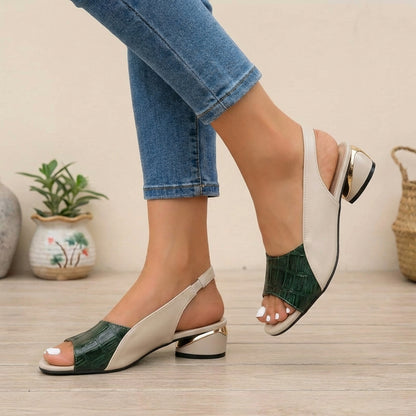 Embossed Slingback Block Heel Sandals for Women – Stylish & Comfortable