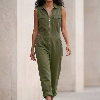 Sleeveless Zip Front Utility Jumpsuit for Women – Effortless Everyday Style