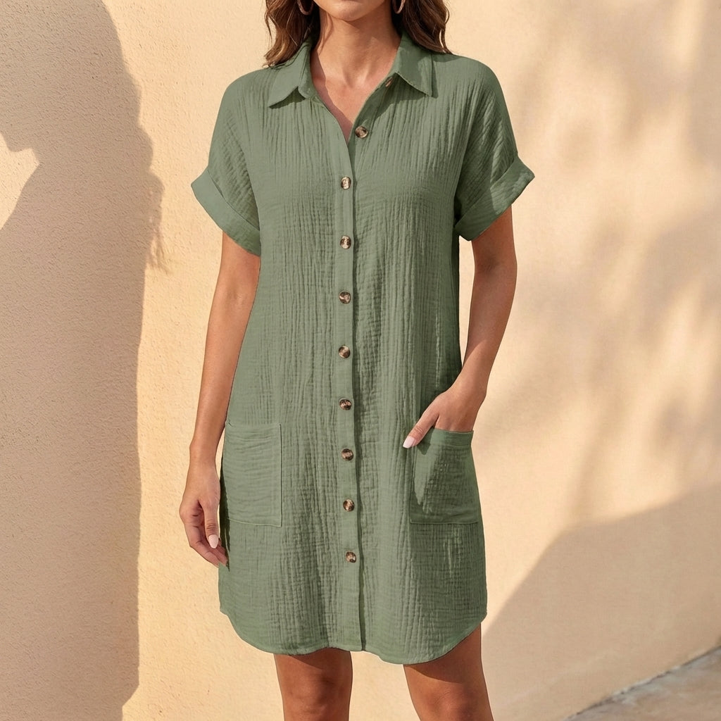 Relaxed Fit Collared Shirt Dress for Women – Casual Comfort & Style