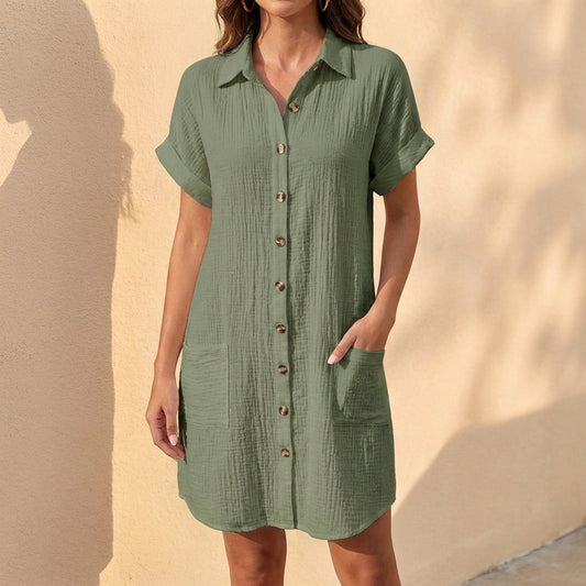Relaxed Fit Collared Shirt Dress for Women – Casual Comfort & Style