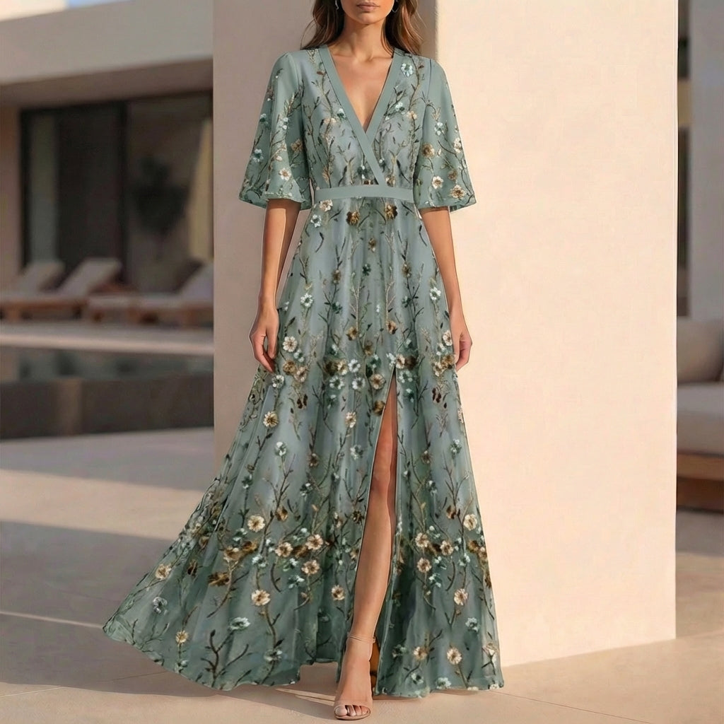 Floral Print Maxi Wrap Dress for Women – Elegant Flowing Style