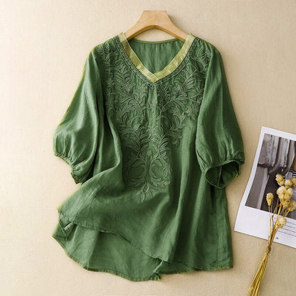 Embroidered V Neck Blouse for Women – Relaxed Bohemian Elegance