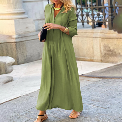 Women's Maxi Dress - Loose Fit - V-neck - Long Sleeves - Lightweight and Breathable