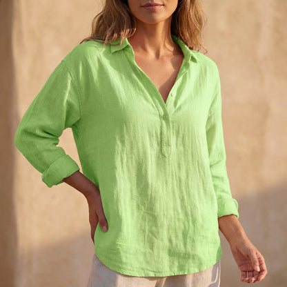 Relaxed Fit Collared Henley Neck Popover Blouse for Women – Casual Comfort & Style
