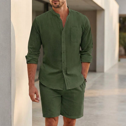Relaxed Fit Striped Shirt & Shorts Set for Men – Breathable Casual Comfort