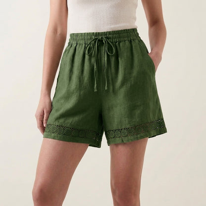 Lace Trim Drawstring Shorts for Women – Relaxed Comfort & Feminine Style