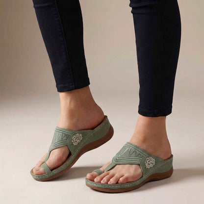 Embroidered Floral Orthopedic Wedge Sandals for Women – Stylish Comfort & Support