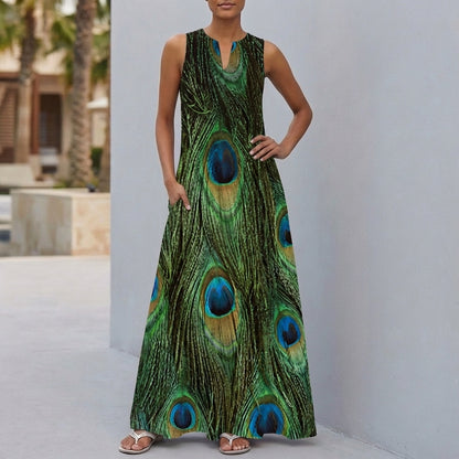 Relaxed Fit Sleeveless V-Neck Floral Maxi Dress for Women – Stylish & Comfortable Design