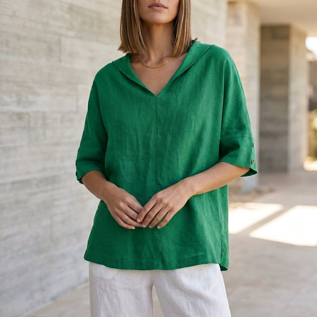 Relaxed Fit V-Neck Blouse for Women – Stylish Casual Comfort