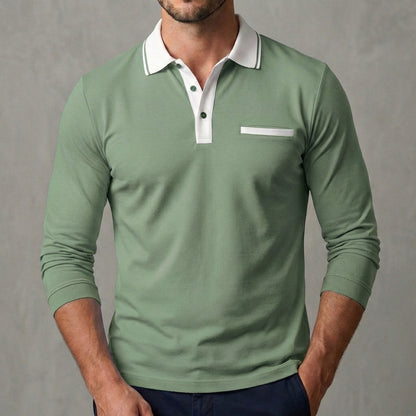 Textured Collared Long Sleeve Polo Shirt for Men – Stylish & Comfortable Design