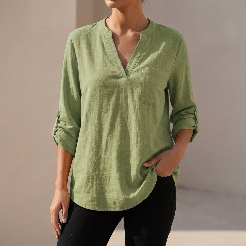 Loose Fit Tunic-Length V-Neck Shirt for Women – Comfortable Casual Style