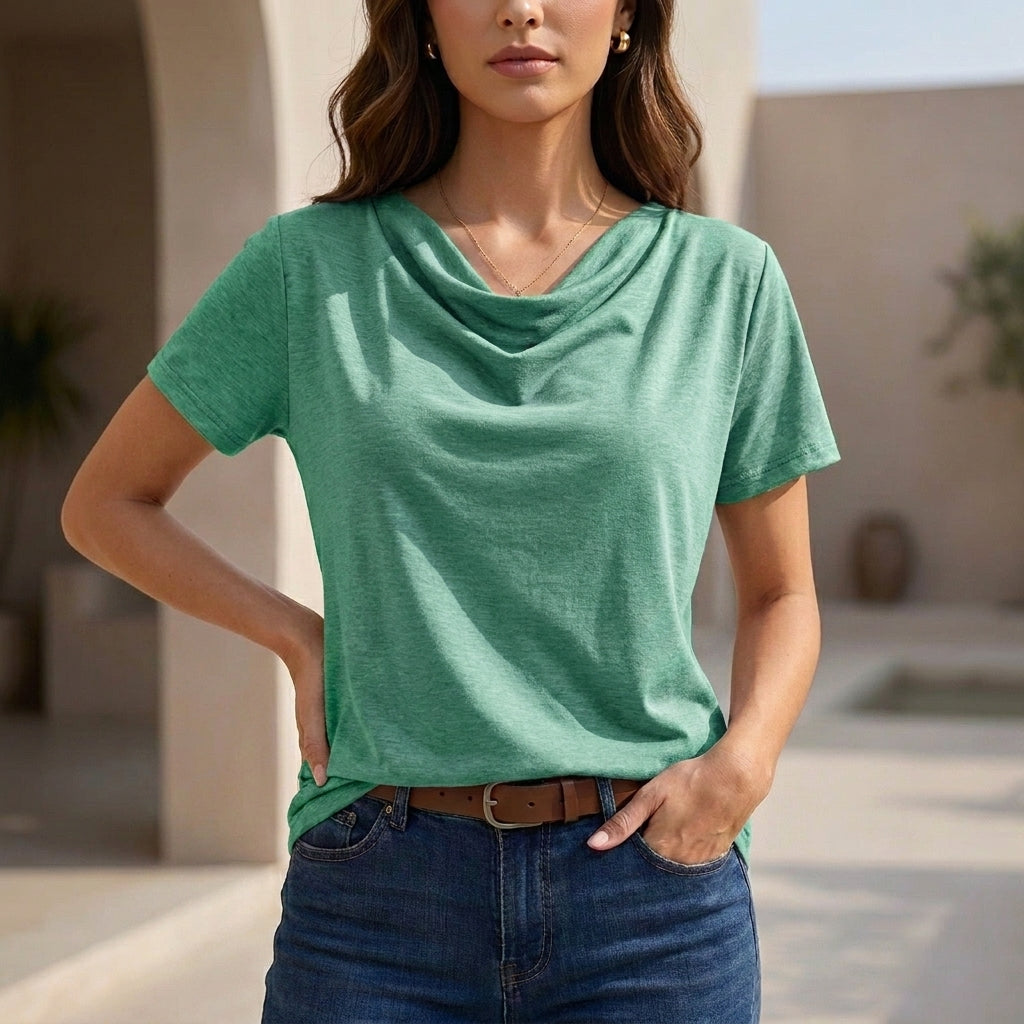 Loose Fit Cowl Neck T-Shirts for Women – Casual Comfort & Style