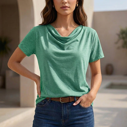 Loose Fit Cowl Neck T-Shirts for Women – Casual Comfort & Style