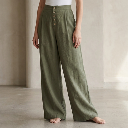 Pleated Button Front Wide-Leg Pants for Women – Stylish & Comfortable Design