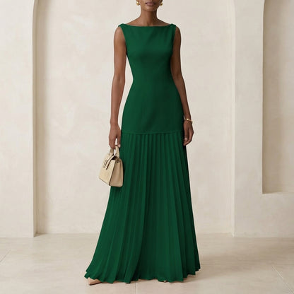Pleated Fitted Bodice A-Line Maxi Dress for Women – Elegant & Flattering Fit