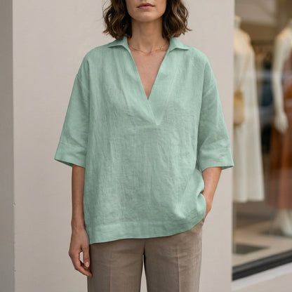 Relaxed Fit Linen Blouse for Women – Effortless Minimalist Comfort
