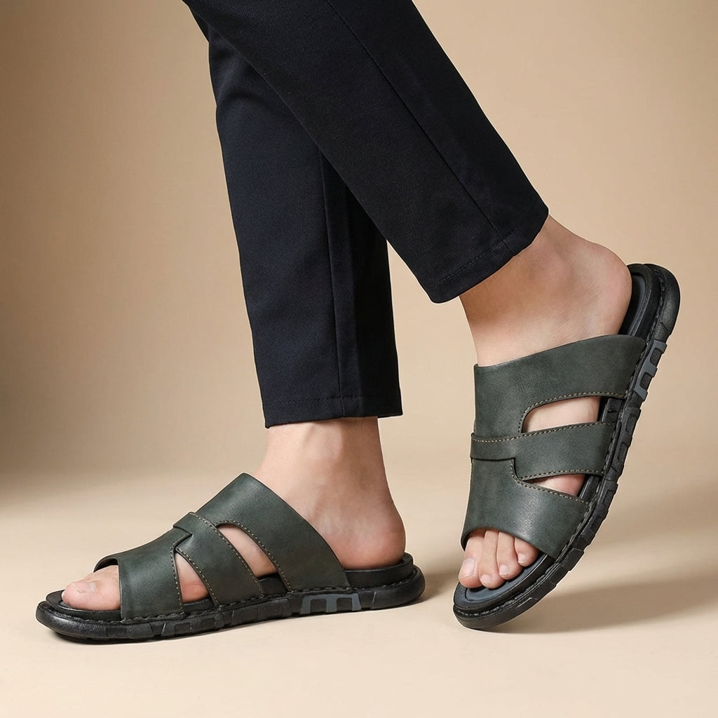 Orthopedic Perforated Leather Slide Sandals for Men – Comfortable Supportive Design