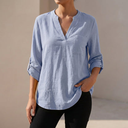 Loose Fit Tunic-Length V-Neck Shirt for Women – Comfortable Casual Style