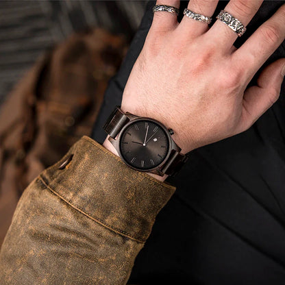 Sebastian Wooden Quartz Wristwatch | Minimalist Dial Date Window Wristwatch