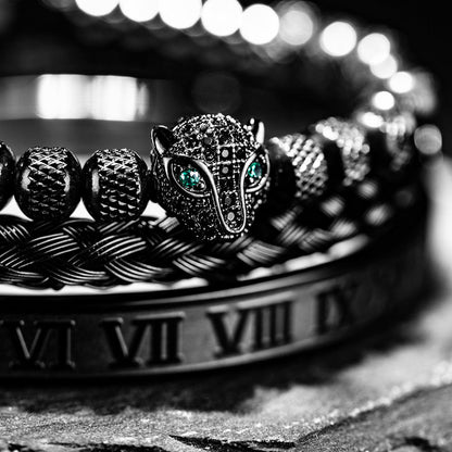 Benjamin Two-Piece Set | Beaded Panther Charm Braided Cuff Bracelet Set