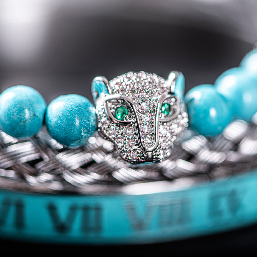 Benjamin Two-Piece Set | Beaded Panther Charm Braided Cuff Bracelet Set