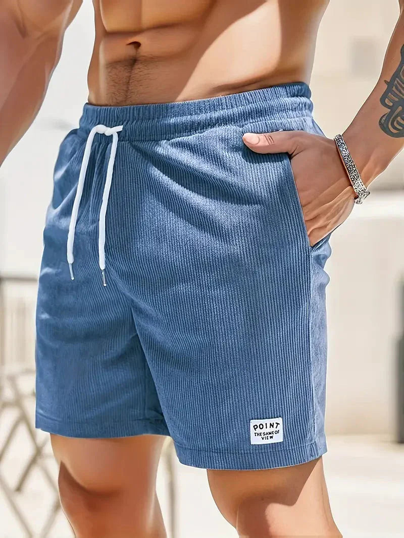 Men's Shorts - Ribbed Fabric - Relaxed Fit - Elastic Waist with Drawstring - Side Pockets