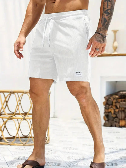 Men's Shorts - Ribbed Fabric - Relaxed Fit - Elastic Waist with Drawstring - Side Pockets