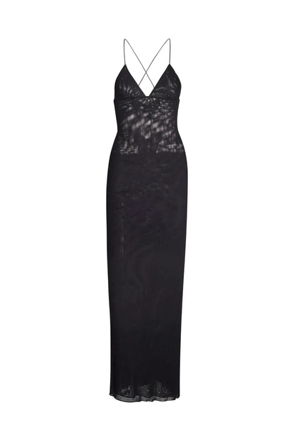 Women's Maxi Dress – Sleeveless – Open Back with Butterfly Details – Slim Fit