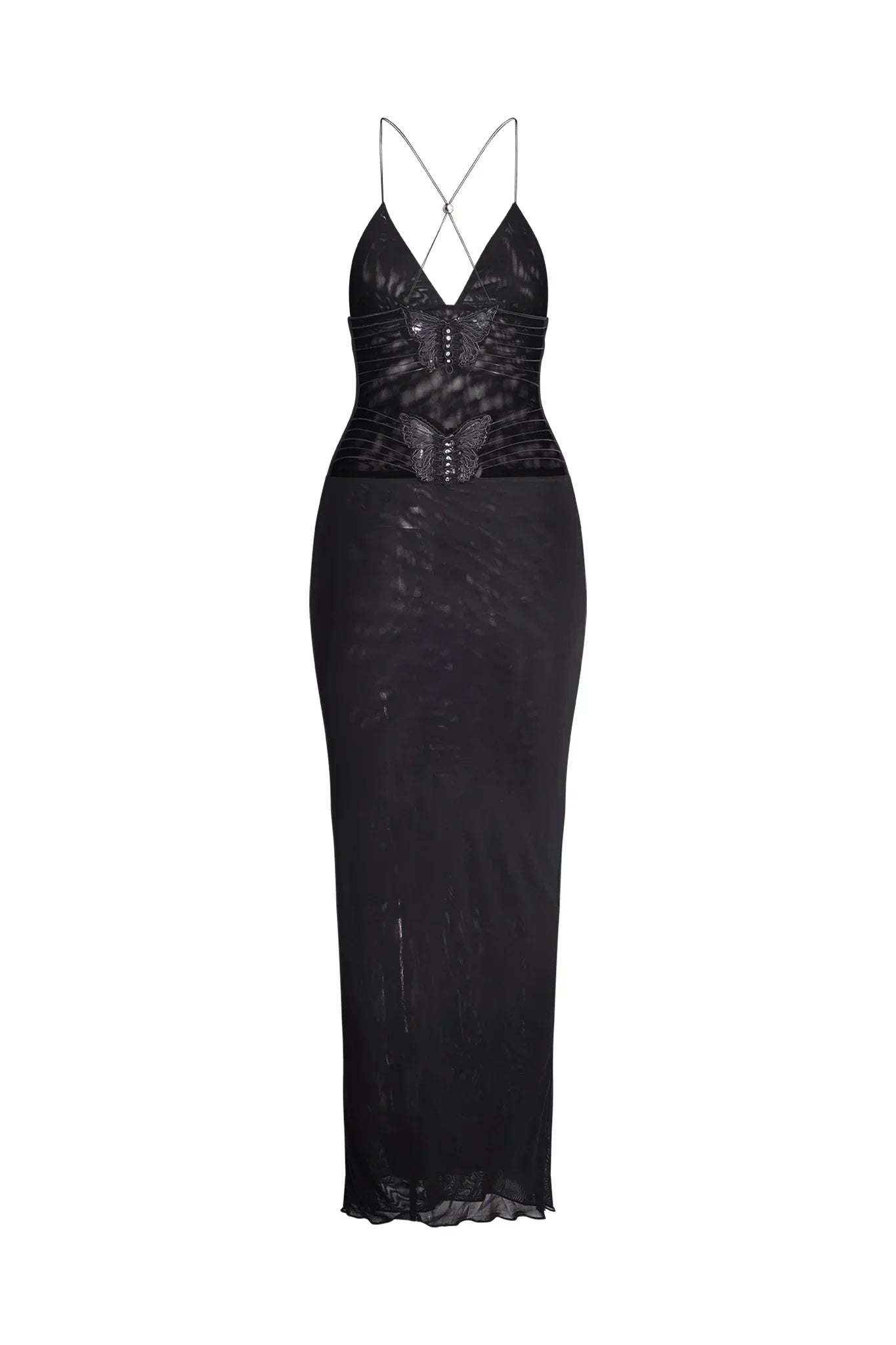 Women's Maxi Dress – Sleeveless – Open Back with Butterfly Details – Slim Fit