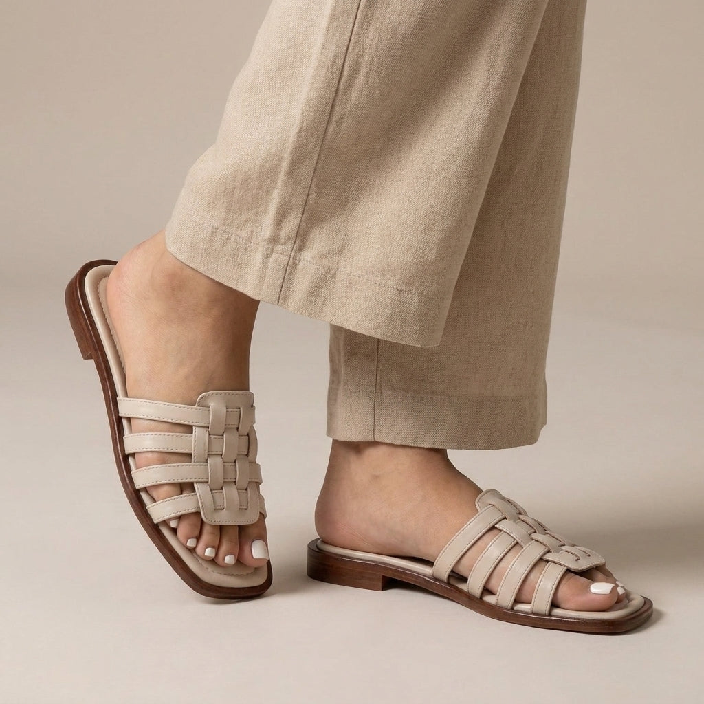Interlaced Strap Square Toe  Slides for Women – Stylish & Comfortable Slip-On