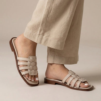 Interlaced Strap Square Toe  Slides for Women – Stylish & Comfortable Slip-On