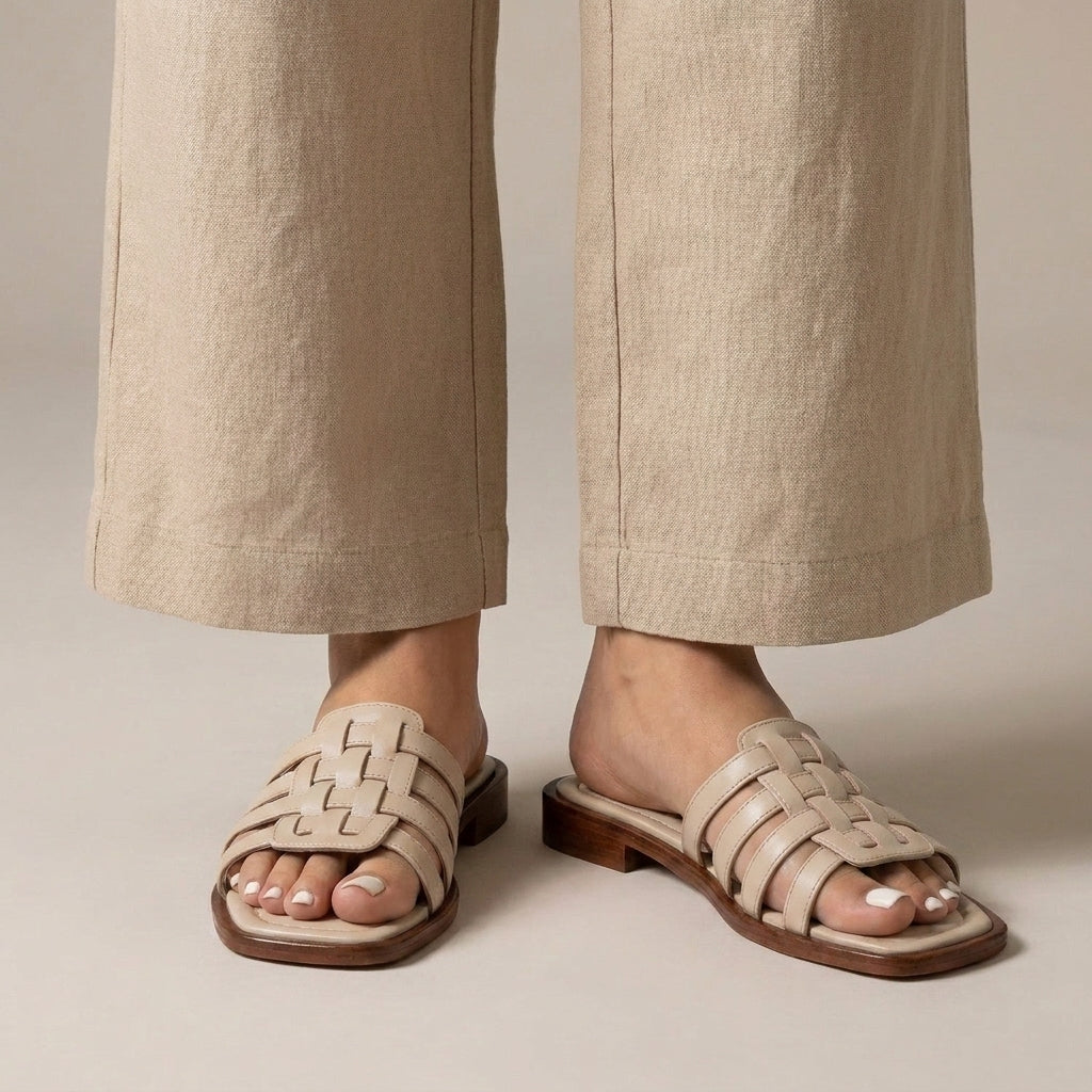 Interlaced Strap Square Toe  Slides for Women – Stylish & Comfortable Slip-On