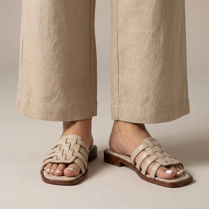 Interlaced Strap Square Toe  Slides for Women – Stylish & Comfortable Slip-On
