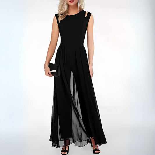 Women's Dress - Sleeveless Elegant Fit - Maxi Length - Embellished Cutouts - Party Dress