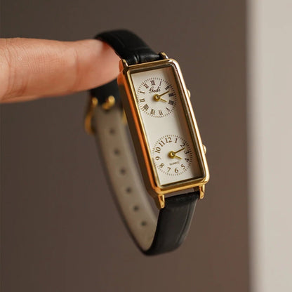 Amelia Faux Leather Rectangular Case Wristwatch | Dual Dial Roman Numerals Wristwatch