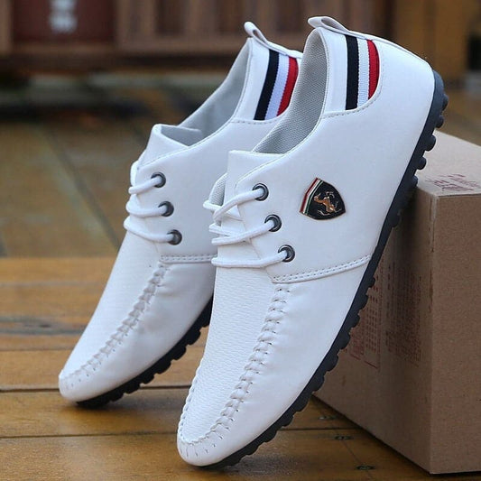 Men's Shoes - Breathable Leather Shoes - Comfortable Rubber Sole - Lace-up Closure - Casual Design
