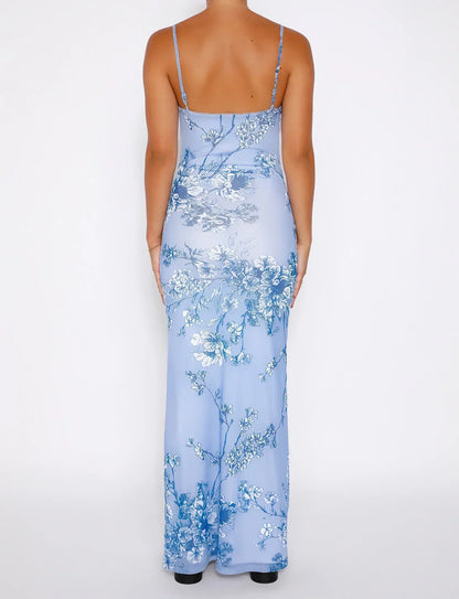Dress for Women – Slim Fit – Spaghetti Straps – Ankle Length – Floral Details
