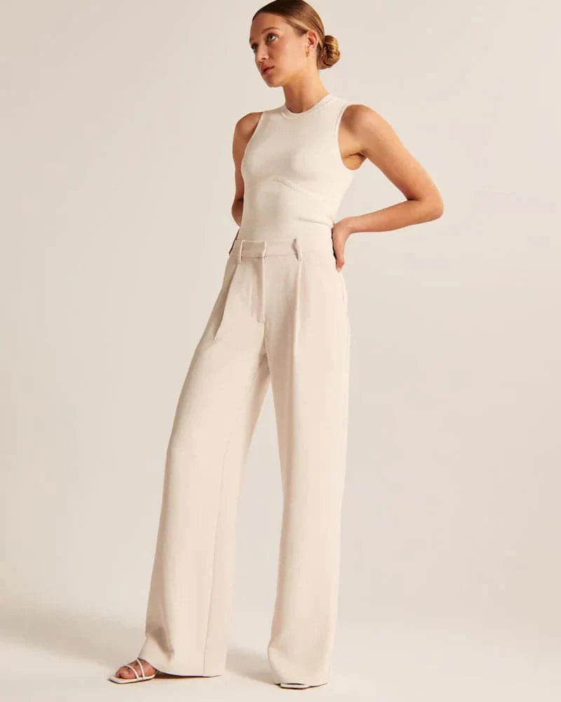 Women's Trousers - High-Waisted Wide Legs - Comfortable Lightweight Fabric - Elegant Fit
