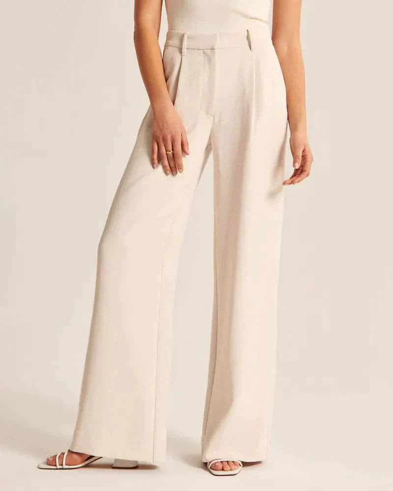 Women's Trousers - High-Waisted Wide Legs - Comfortable Lightweight Fabric - Elegant Fit