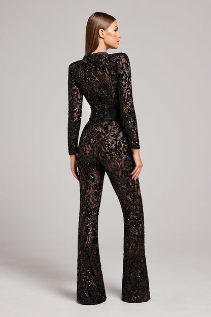 Roos - Elegant Jumpsuit with Long Sleeves and Flared Legs for Women