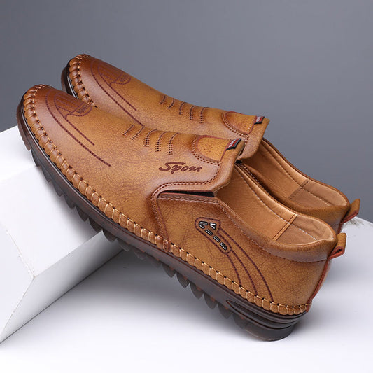 Men's Loafers - Slip-on Comfort - Non-slip Sole - Elegant Stitching