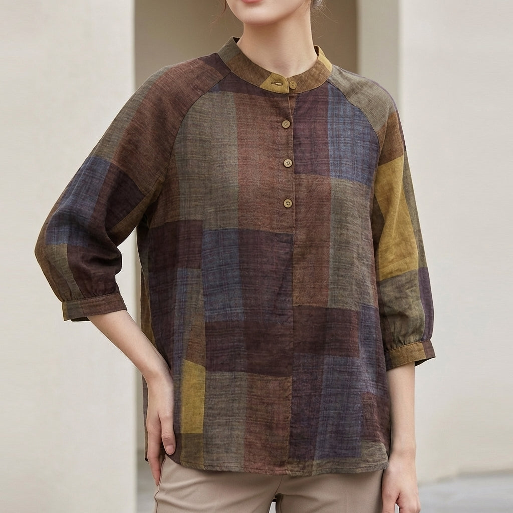 Loose Fit Patchwork Shirt for Women – Stylish Casual Comfort