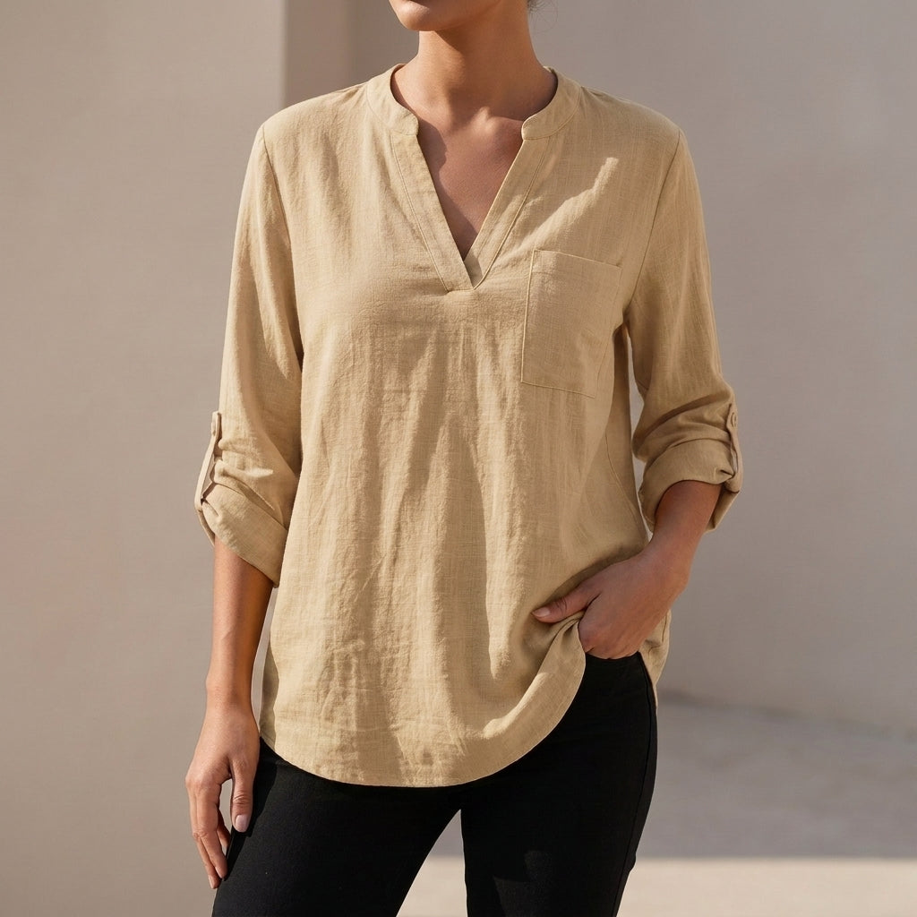 Loose Fit Tunic-Length V-Neck Shirt for Women – Comfortable Casual Style