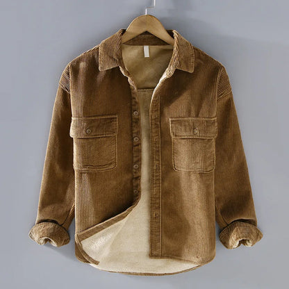 Men's Shirt Jacket - Corduroy - Lined - Button Closure - Casual and Durable Design