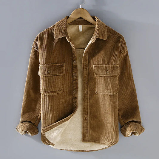 Men's Shirt Jacket - Corduroy - Lined - Button Closure - Casual and Durable Design