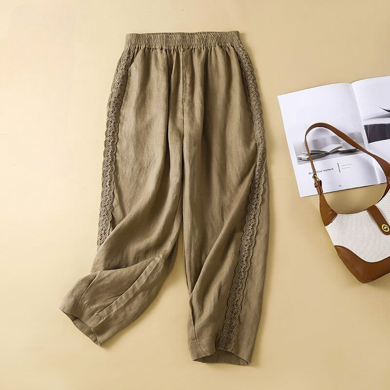 Lace Trim Relaxed Tapered Pants for Women – Effortless Comfort & Style