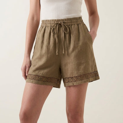 Lace Trim Drawstring Shorts for Women – Relaxed Comfort & Feminine Style