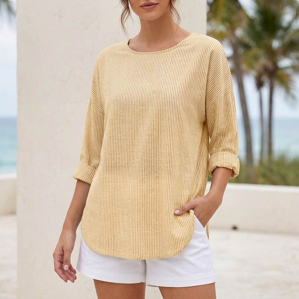 Relaxed Fit Ribbed Striped Blouse for Women – Casual Comfort & Style